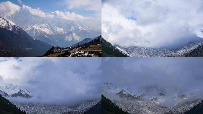 西藏雪山村庄延时素材