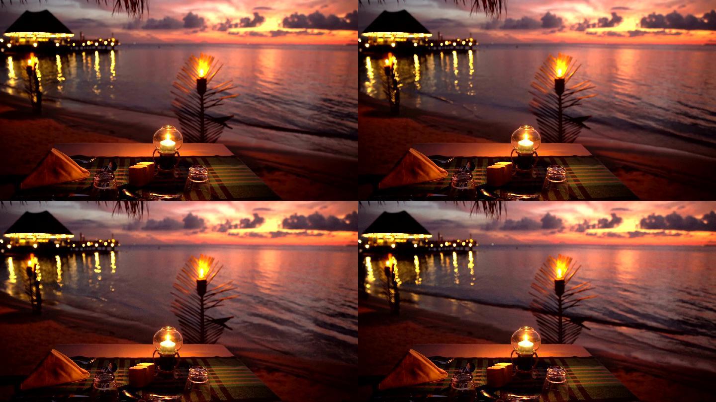 海边的餐厅浪漫唯美户外餐桌