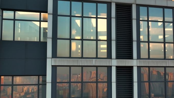 日出充满希望的阳光透过玻璃穿过大楼