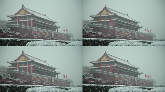 雪中的天安门广场静怡肃穆