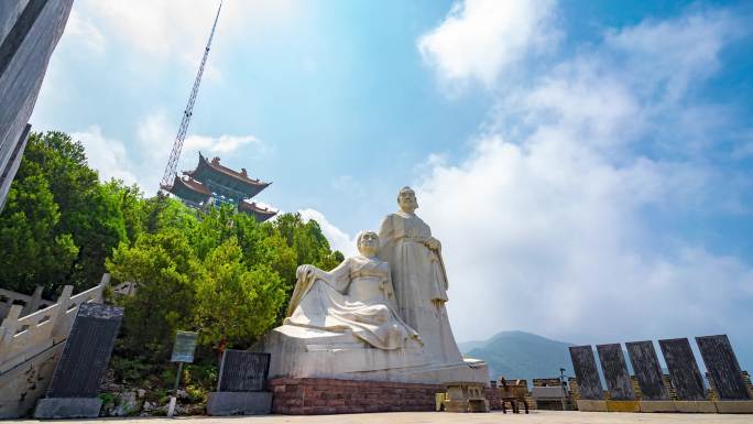 山西晋中介休市绵山忠孝清烈子母像前推4K