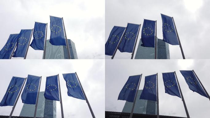 法兰克福悬挂的欧盟旗帜