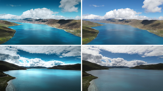 西藏拉萨纳木错湖畔自然风光航拍