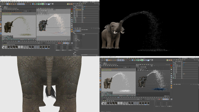 亚洲象大象喷水C4D工程（象尾带毛发）