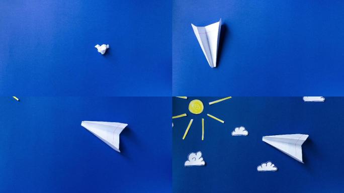 纸飞机飞行动画希望梦想童年剪影追逐梦想
