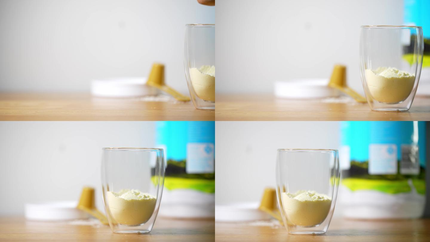玻璃杯倒入撒落冲泡成人婴幼儿营养绿色奶粉