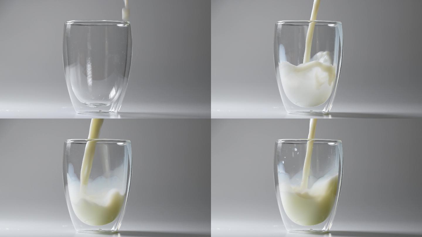 玻璃杯倒高钙速溶牛奶全脂牛奶低脂牛奶羊奶
