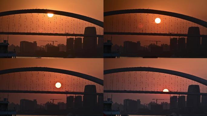 4K高清 上海 卢浦大桥 日落