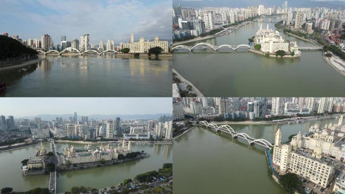 福州台江区中洲岛解放大桥4k航拍