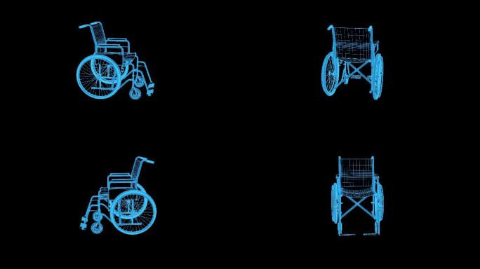 蓝色全息科技线框轮椅旋转带通道