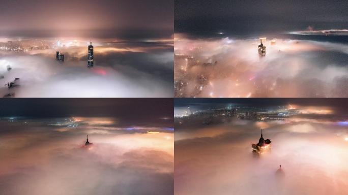 【4k】航拍珠海横琴、澳门平流雾夜景延时