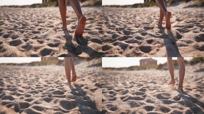 女孩走在沙滩上海滩贝壳海滩贝壳