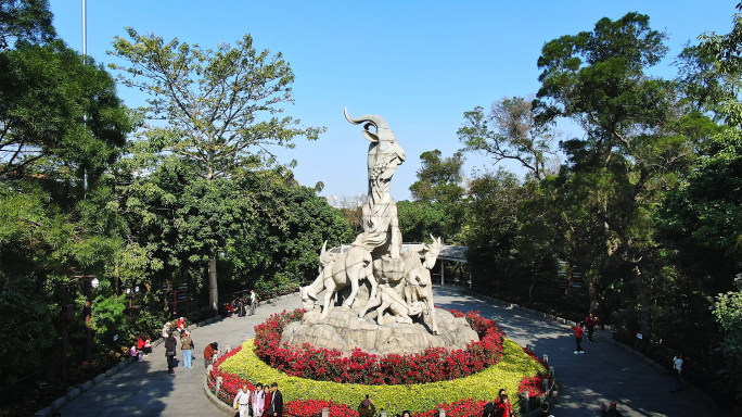 广州越秀公园越秀山五羊雕塑五羊石像航拍