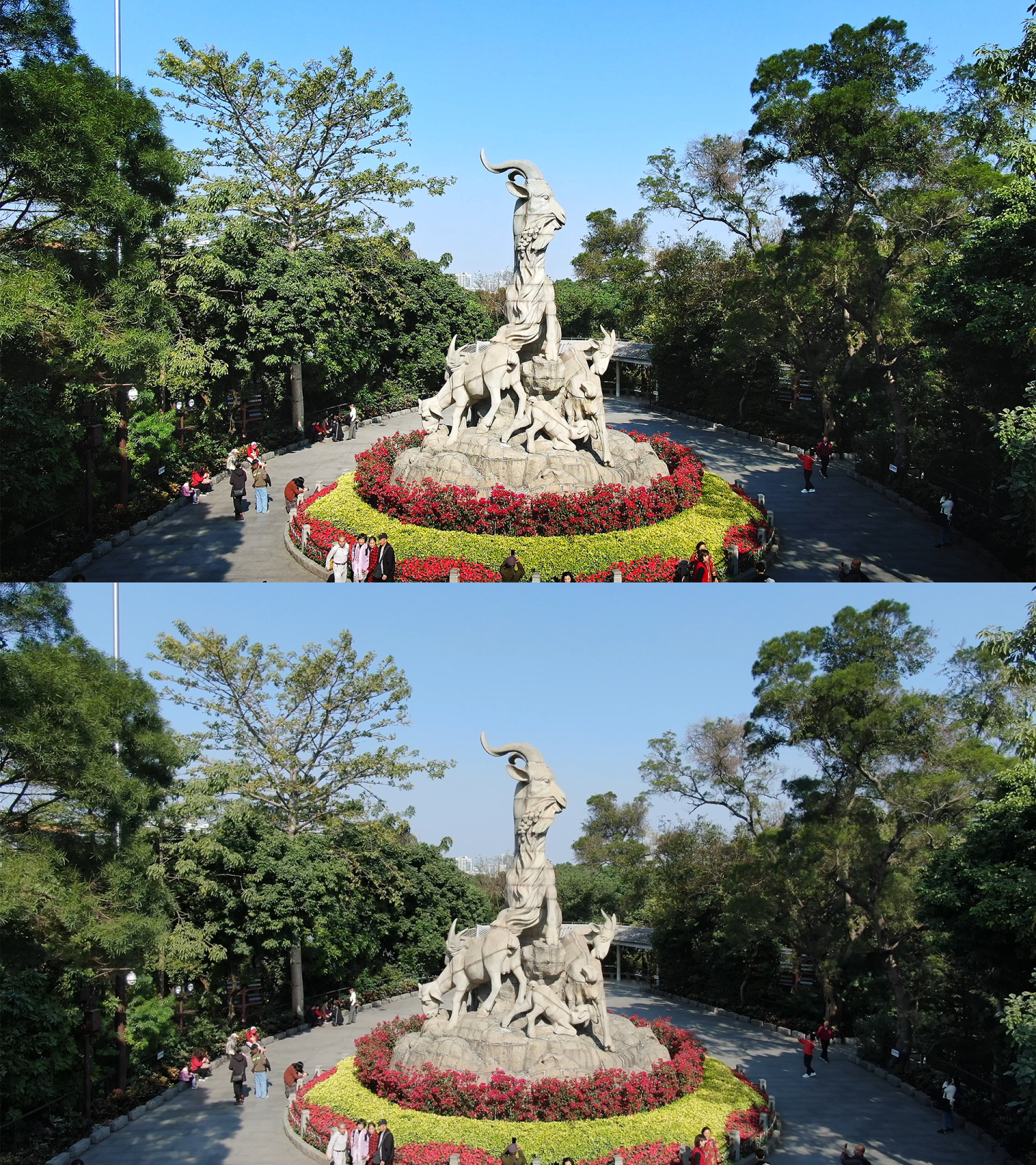广州越秀公园越秀山五羊雕塑五羊石像航拍