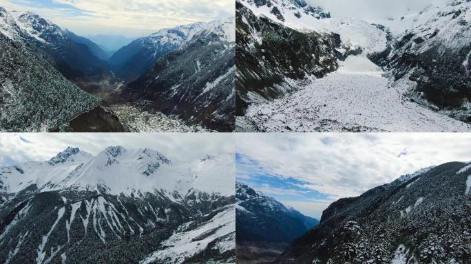 4k航拍海螺沟雪山风光