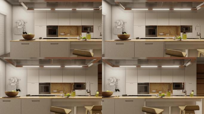 现代厨房设计无人空镜现代风格橱柜用品