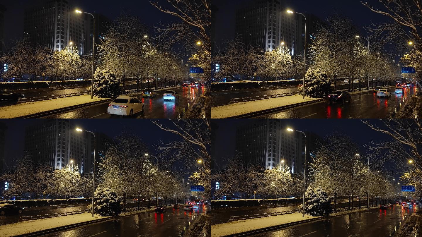 北京华威桥下雪夜景