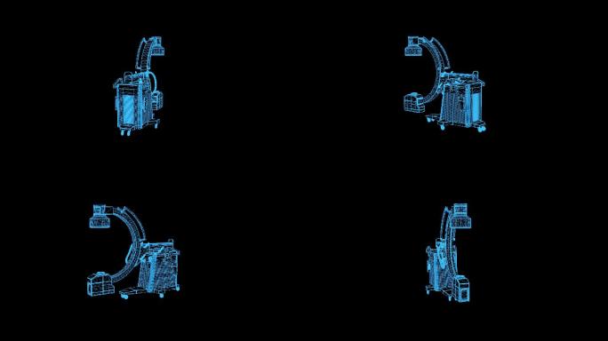 4K蓝色线框全息科技c臂机动画带通道