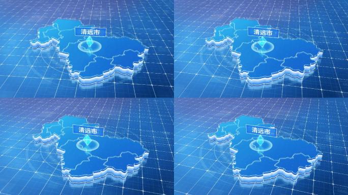 广东清远市蓝色科技感定位地图