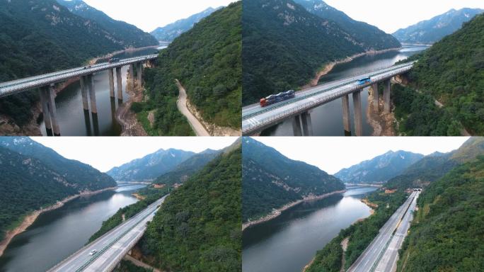 中国陕西秦岭高速公路鸟瞰图