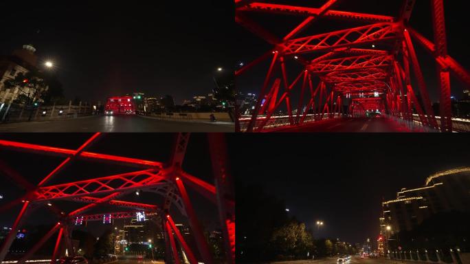 繁华上海外白渡桥夜景车拍穿越