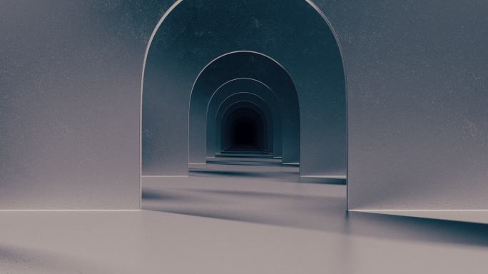 一条灰色圆形拱门的隧道
