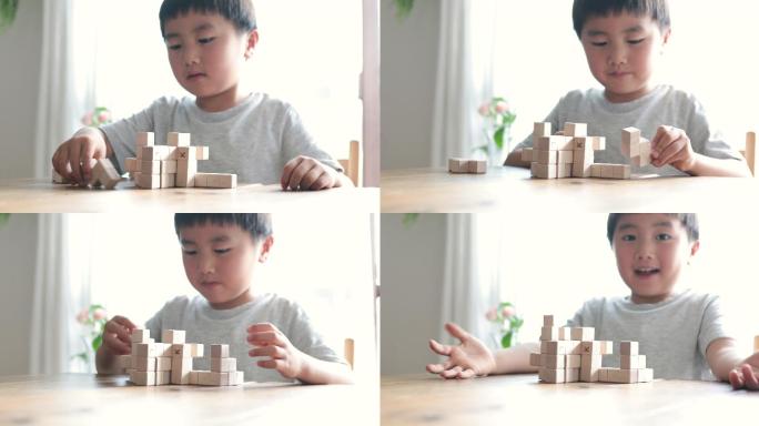 玩积木的小男孩智力测验益智玩具大脑开发
