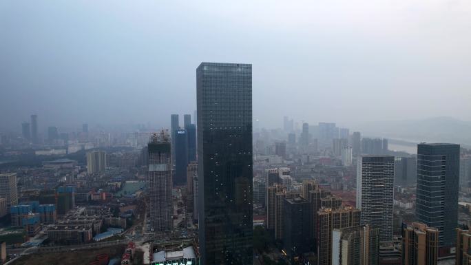 烟雨城市风光-华创国际大厦航拍