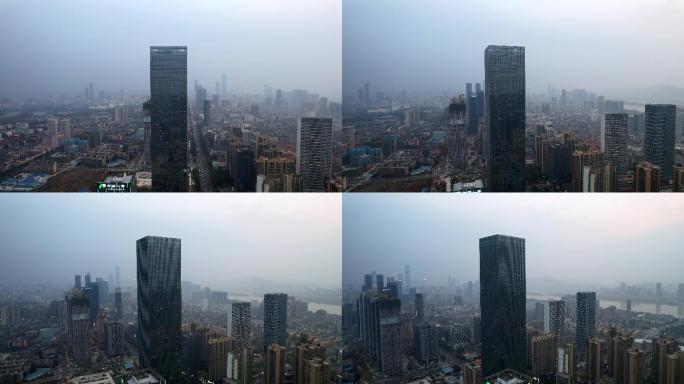 烟雨城市风光-华创国际大厦航拍