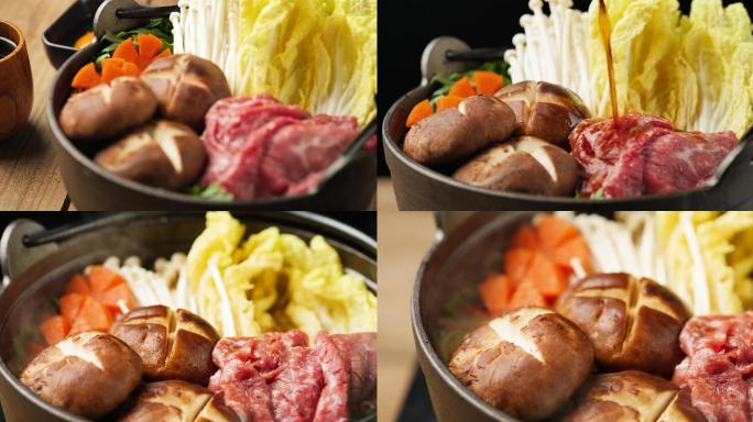 寿喜锅日式料理和牛肉美食4K素材