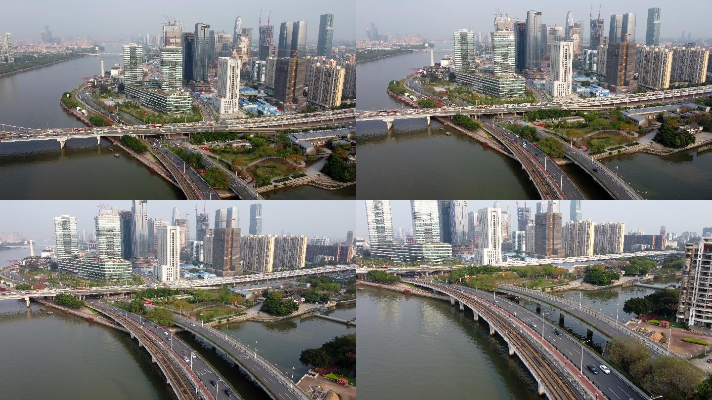 广州珠江边城市景观航拍
