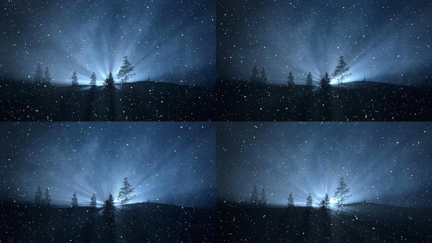 蓝色冬季背景动画全息极光圣诞树4K视频