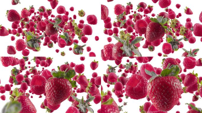 白色背景下的草莓爆裂视频