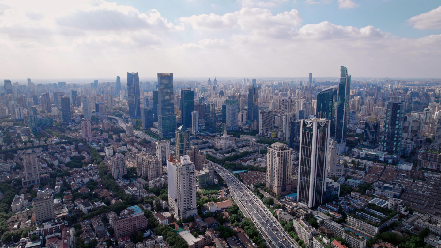 5K上海静安区商圈航拍 延安高架