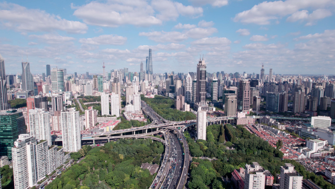 5K上海静安区商圈航拍 延安高架