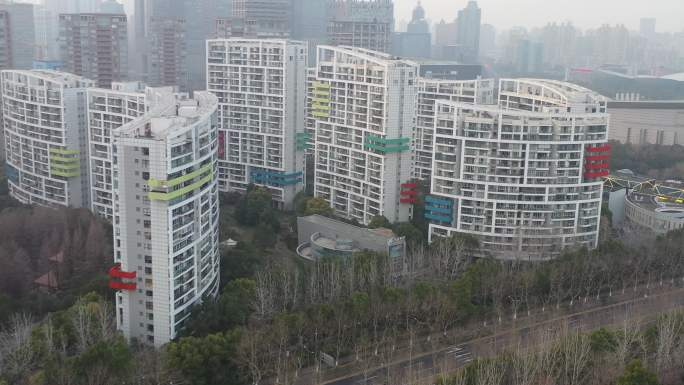 4K原素材-航拍上海陆家嘴中央公寓