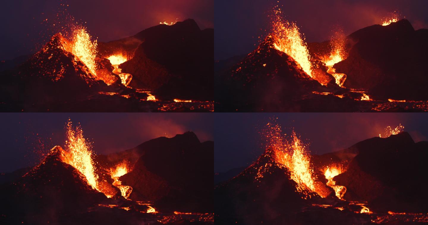 火山喷发熔岩火光煤矿炽热