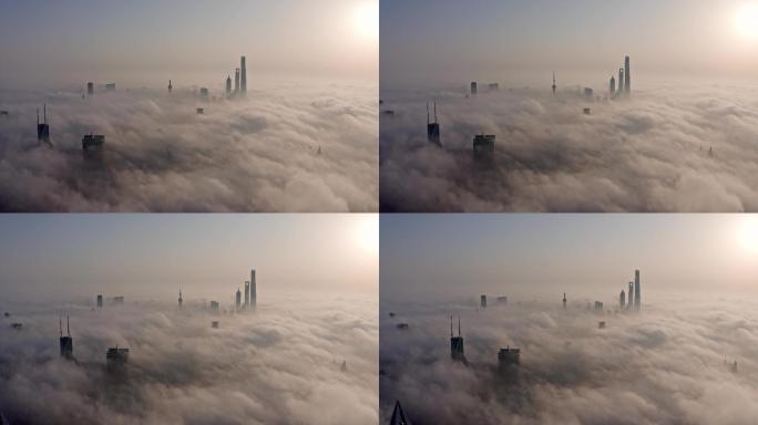 上海平流雾城市风光航拍