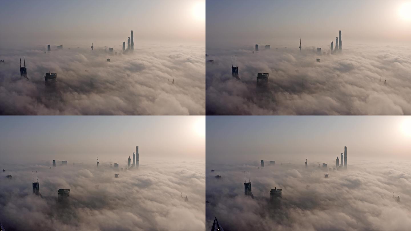 上海平流雾城市风光航拍