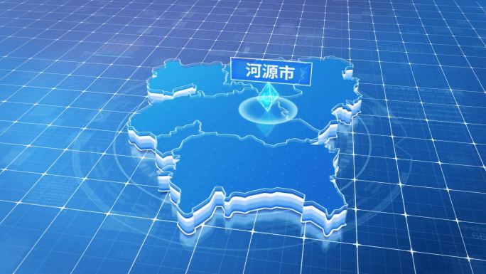 广东河源市蓝色科技感定位地图