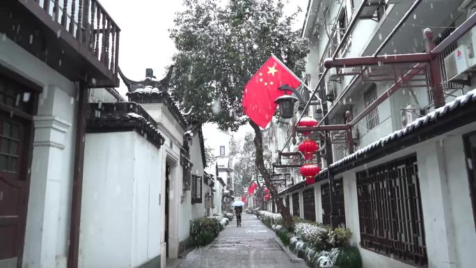 古街道雪景城市雪景