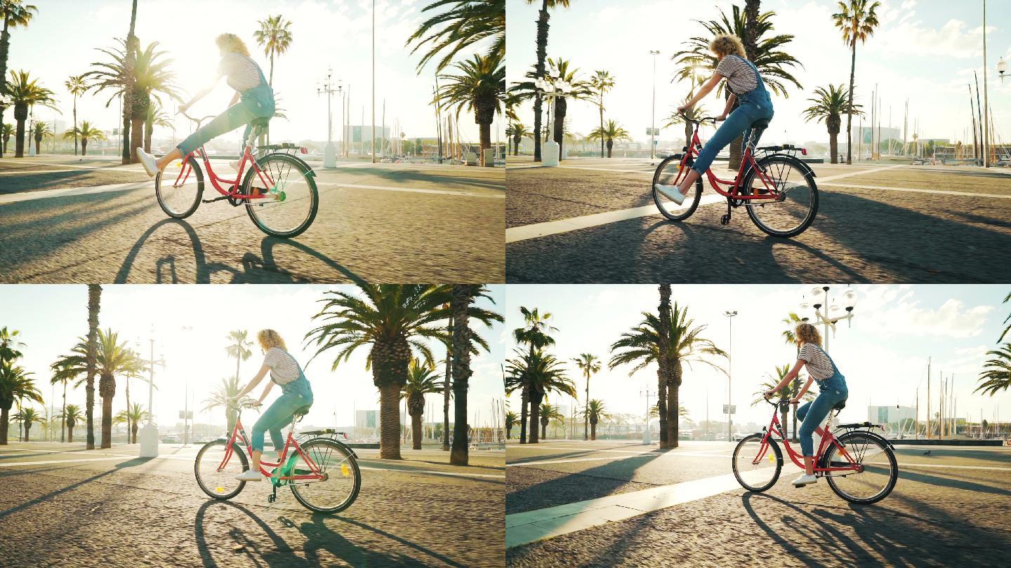 我喜欢骑自行车！年轻人户外运动健康生活骑