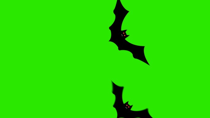 卡通万圣节蝙蝠在绿色屏幕上飞过屏幕