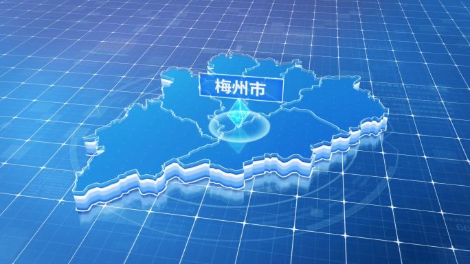 广东梅州市蓝色科技感定位地图