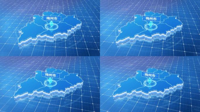 广东梅州市蓝色科技感定位地图