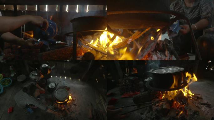 农村烧柴火煮饭的女人乡村生活穷苦人家