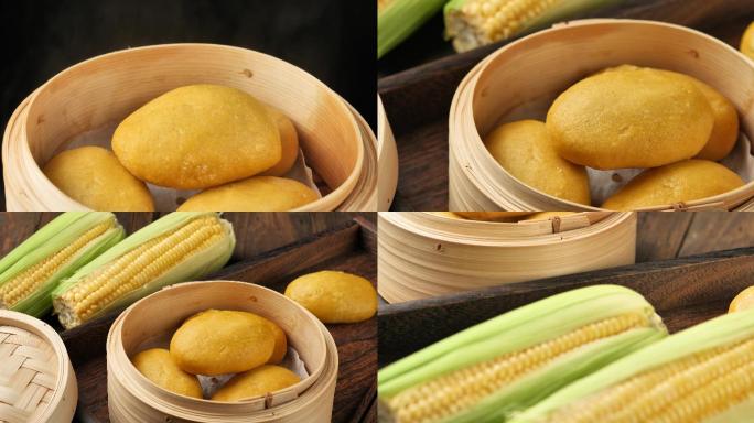 玉米馒头粗粮窝窝头健康饮食4K素材