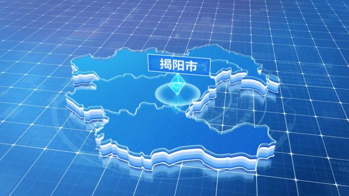 广东揭阳市蓝色科技感定位地图
