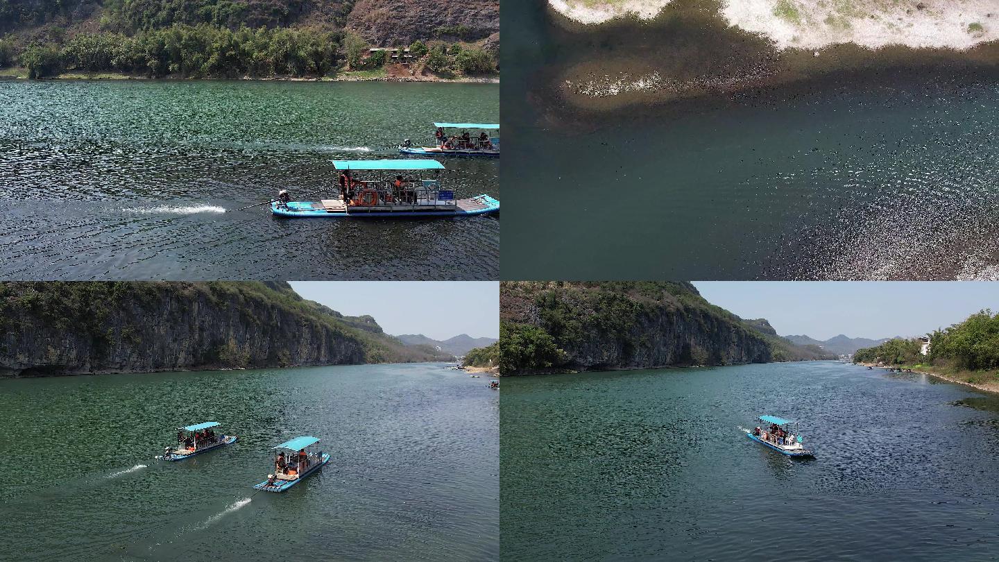 广西桂林漓江上的游船航拍4k素材