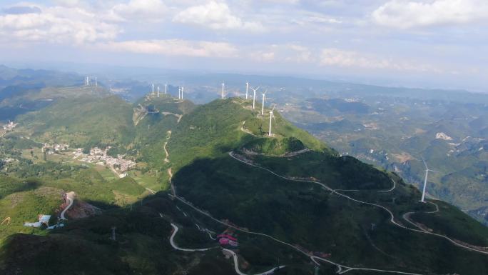 贵州风电场风力发电大风车航拍